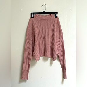 dusty pink ribbed knit mock neck sweater